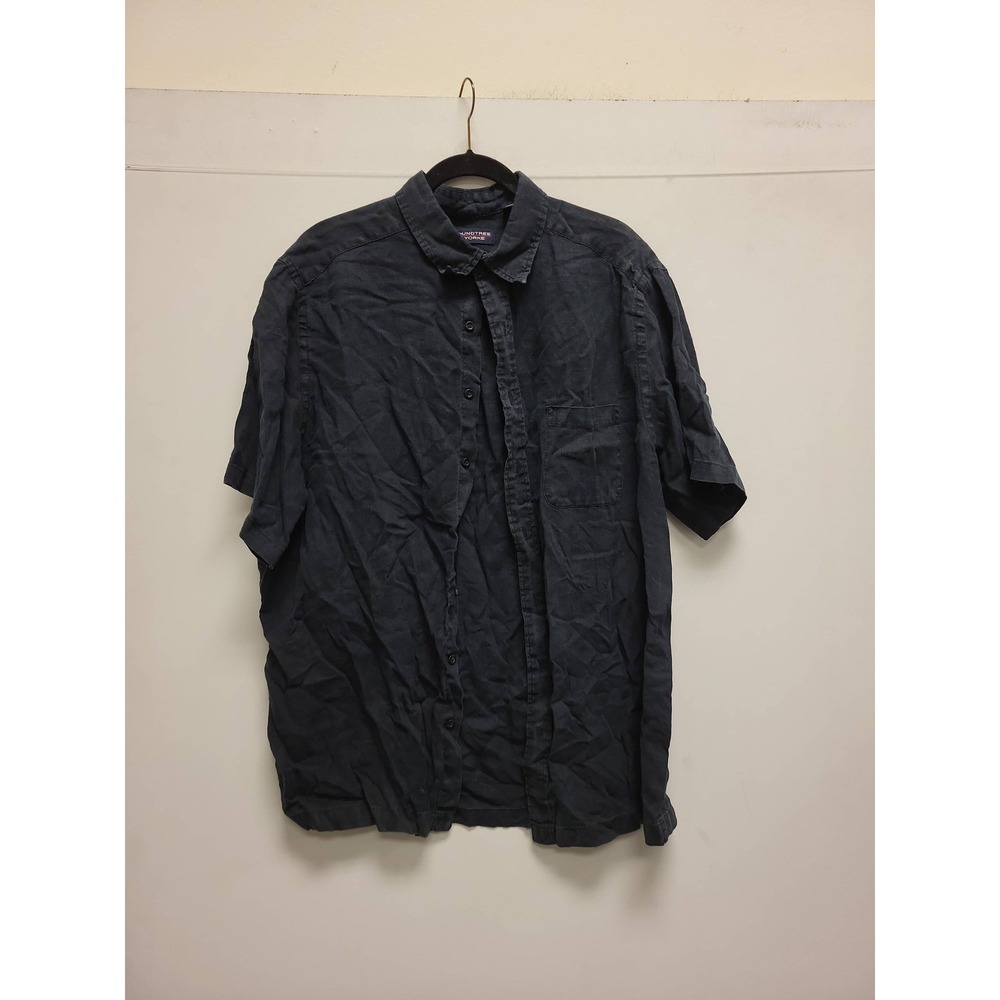 Roundtree Yorke Mens Shirt XLT Extra Tall Blue Linen Short Sleeve Button Up Top